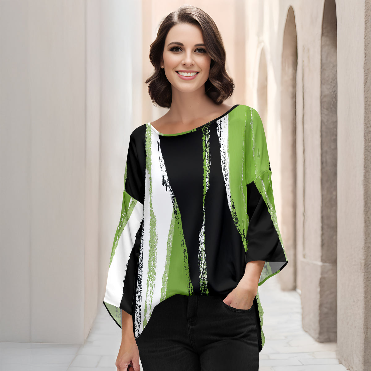 Three Quarter Bell Sleeve Tunic - Abstract
