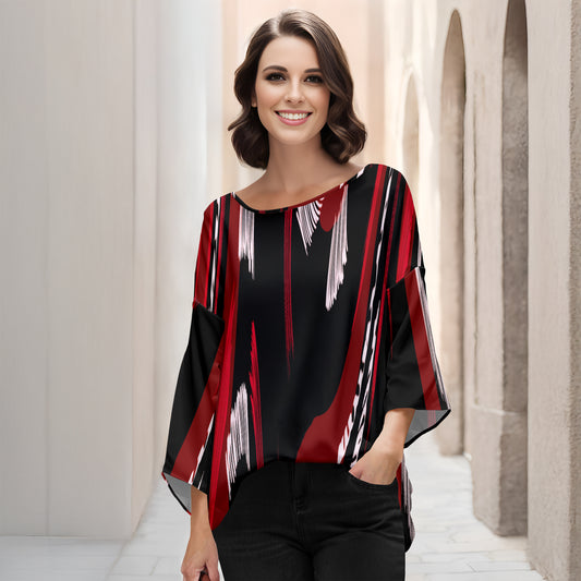 Three Quarter Bell Sleeve Tunic - Abstract