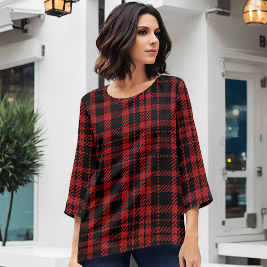 Three Quarter Sleeve Tunic - Plaid