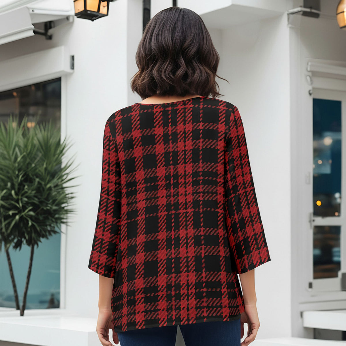 Three Quarter Sleeve Tunic - Plaid