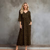Three Quarter Sleeve V-neck Maxi Dress with Pockets - Floral