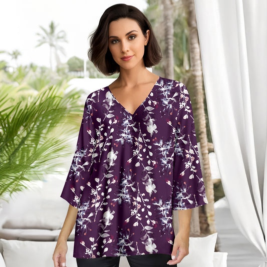 Three Quarter Sleeve V-Neck Tunic - Floral