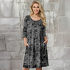 Three Quarter Sleeve Empire Dress with Pockets - Floral