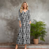 Three Quarter Sleeve V-neck Maxi Dress with Pockets - Floral