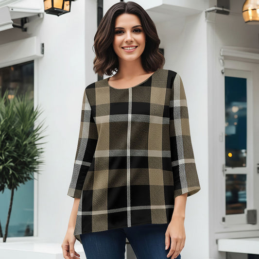 Three Quarter Sleeve Tunic - Plaid