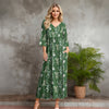 Three Quarter Sleeve V-neck Maxi Dress with Pockets - Floral