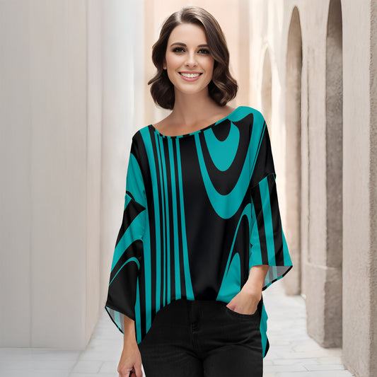 Three Quarter Bell Sleeve Tunic - Abstract