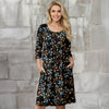 Three Quarter Sleeve Empire Dress with Pockets - Floral