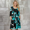 Three Quarter Sleeve Empire Dress with Pockets - Abstract