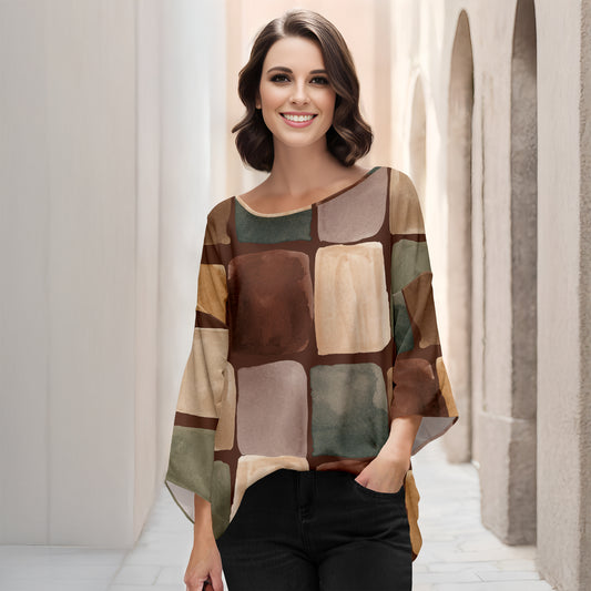Three Quarter Bell Sleeve Tunic - Abstract Geometric