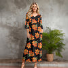 Three Quarter Sleeve V-neck Maxi Dress with Pockets - Floral