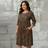 Three Quarter Sleeve Empire Dress with Pockets - Plaid
