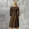 Three Quarter Sleeve Empire Dress with Pockets - Plaid