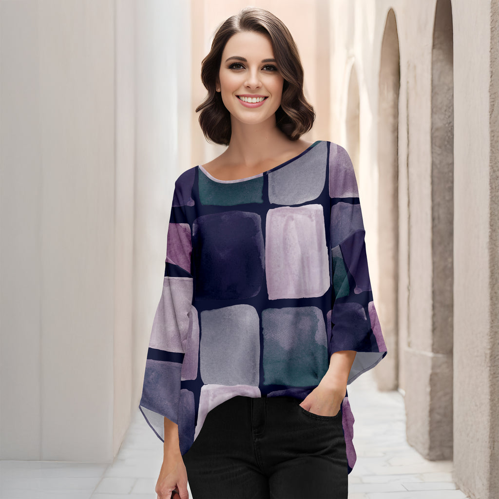 Three Quarter Bell Sleeve Tunic - Abstract Geometric