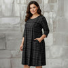 Three Quarter Sleeve Empire Dress with Pockets - Plaid