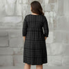 Three Quarter Sleeve Empire Dress with Pockets - Plaid