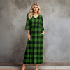 Three Quarter Sleeve V-neck Maxi Dress with Pockets - Buffalo Plaid