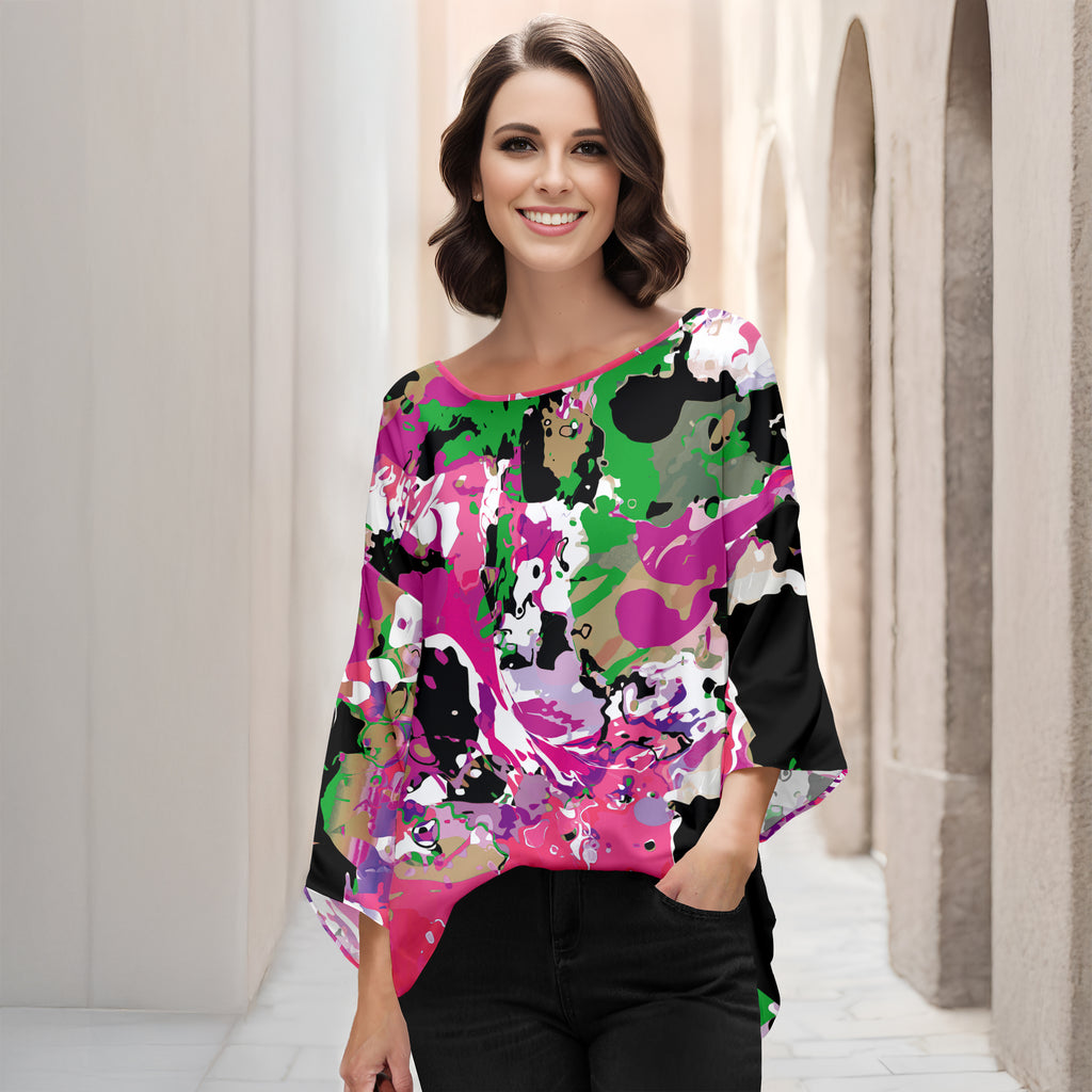 Three Quarter Bell Sleeve Tunic - Abstract