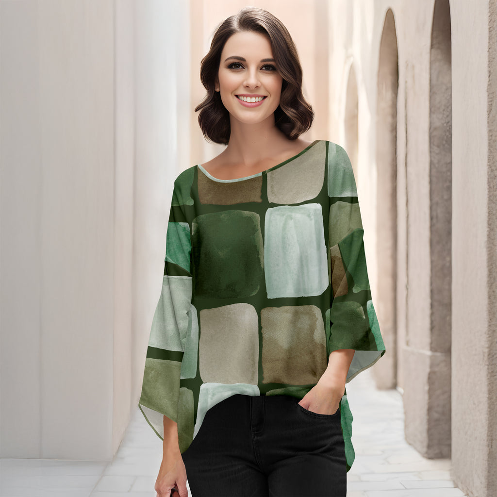 Three Quarter Bell Sleeve Tunic - Abstract Geometric