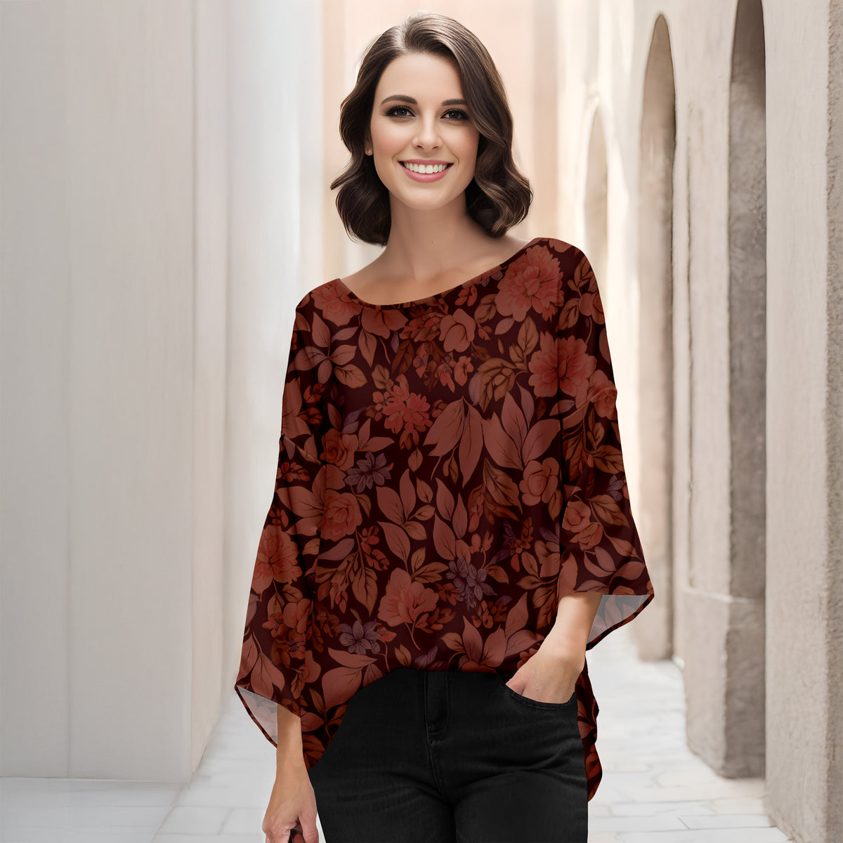 Three Quarter Bell Sleeve Tunic - Floral