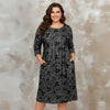 Three Quarter Sleeve Pleated Dress with Pockets - Floral Scroll