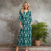 Three Quarter Sleeve V-neck Maxi Dress with Pockets - Floral