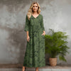 Three Quarter Sleeve V-neck Maxi Dress with Pockets - Floral
