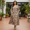 Three Quarter Sleeve V-neck Maxi Dress with Pockets - Floral