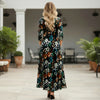 Three Quarter Sleeve V-neck Maxi Dress with Pockets - Floral
