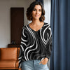 Long Sleeve V Neck Top - Abstract