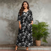 Three Quarter Sleeve V-neck Maxi Dress with Pockets - Floral