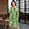 Three-Quarter Sleeve Dress with Pockets - Floral