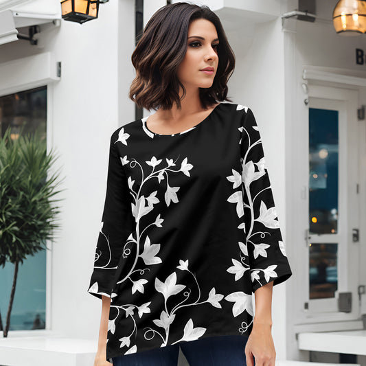 Three Quarter Sleeve Tunic - Floral
