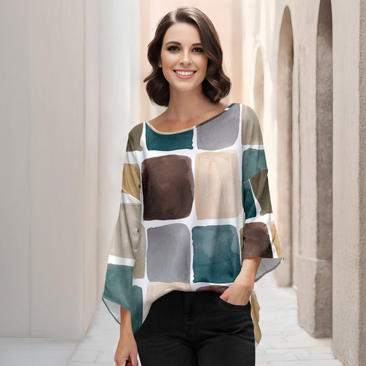 Three Quarter Bell Sleeve Tunic - Abstract Geometric