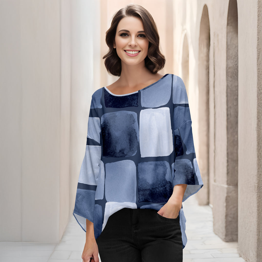 Three Quarter Bell Sleeve Tunic - Abstract Geometric