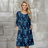 Three Quarter Sleeve Empire Dress with Pockets - Floral
