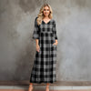 Three Quarter Sleeve V-neck Maxi Dress with Pockets - Buffalo Plaid