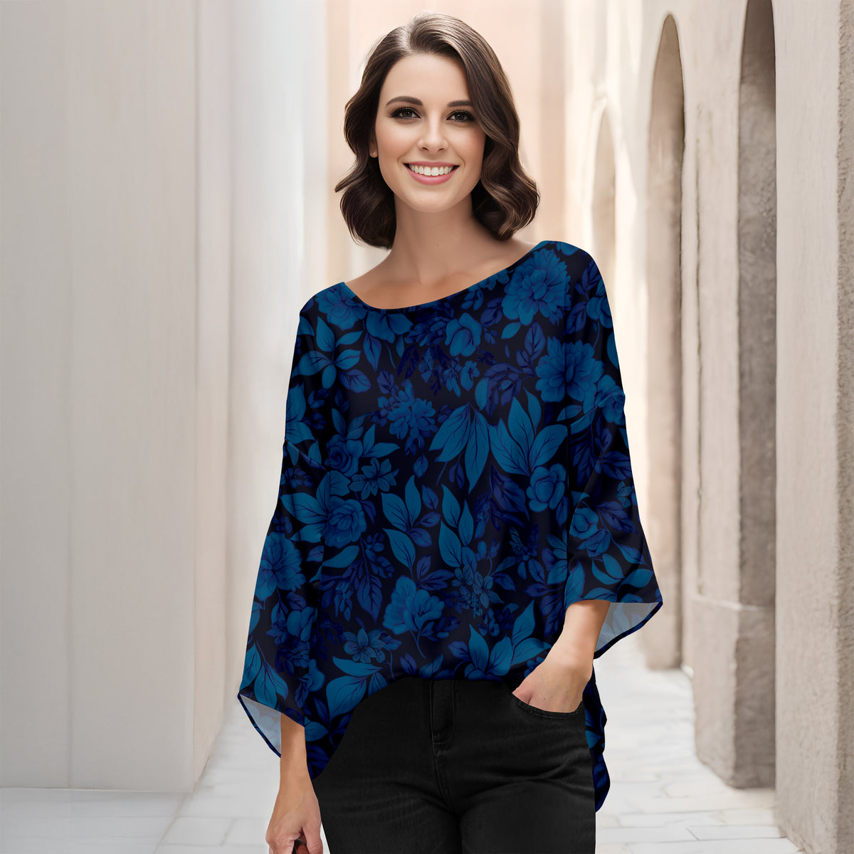 Three Quarter Bell Sleeve Tunic - Floral