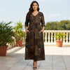 Three Quarter Sleeve V-neck Maxi Dress with Pockets - Patchwork