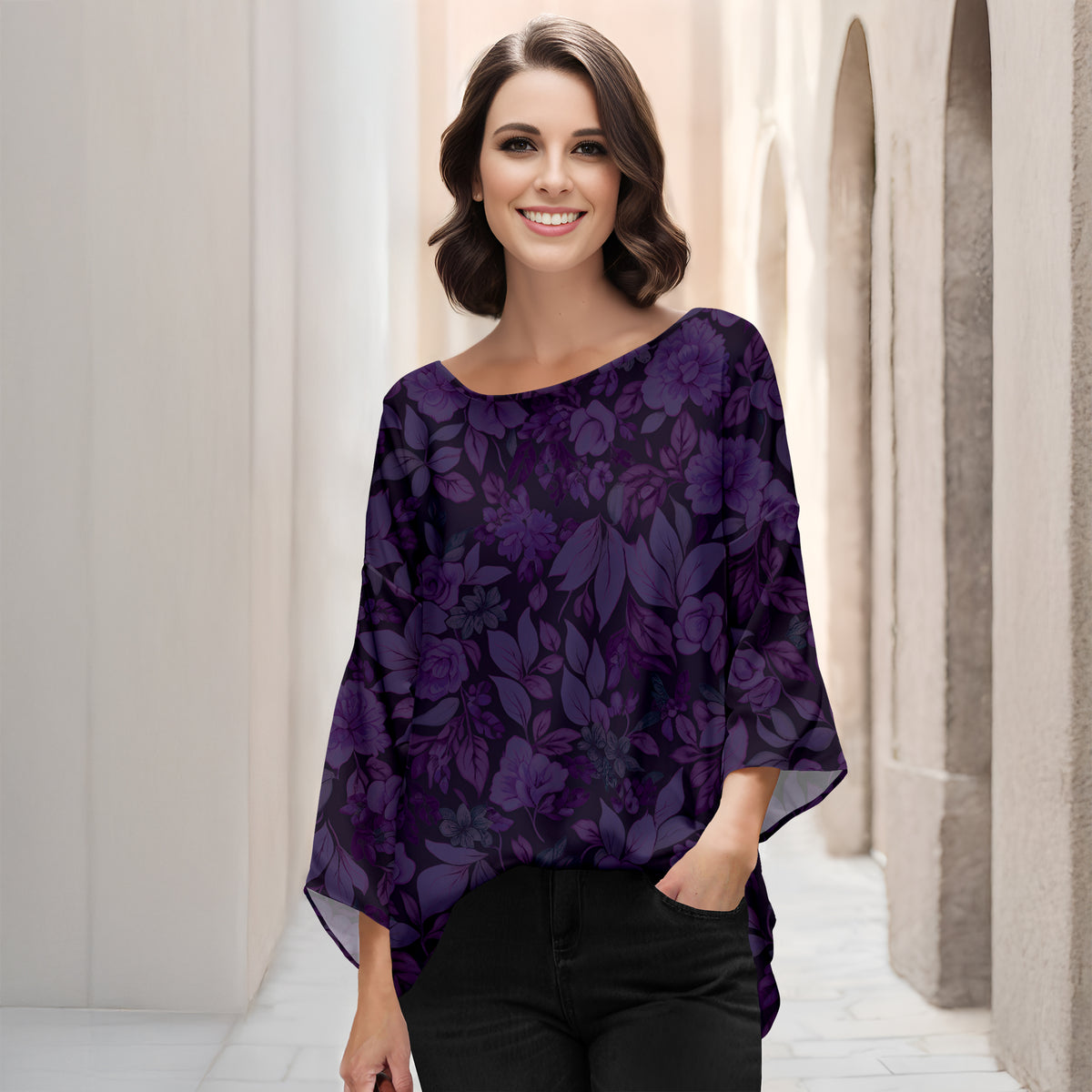 Three Quarter Bell Sleeve Tunic - Floral