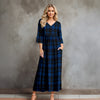 Three Quarter Sleeve V-neck Maxi Dress with Pockets - Plaid