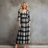 Three Quarter Sleeve V-neck Maxi Dress with Pockets - Plaid