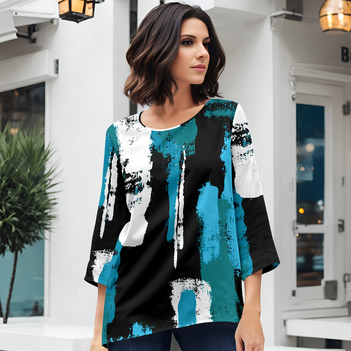 Three Quarter Sleeve Tunic - Abstract