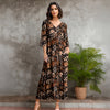 Three Quarter Sleeve V-neck Maxi Dress with Pockets - Floral