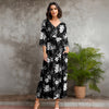 Three Quarter Sleeve V-neck Maxi Dress with Pockets - Floral