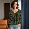 Long Sleeve V Neck Top - Animal Print