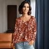 Long Sleeve V Neck Top - Floral
