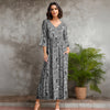 Three Quarter Sleeve V-neck Maxi Dress with Pockets - Floral