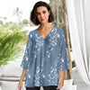 Three Quarter Sleeve V-Neck Tunic - Floral