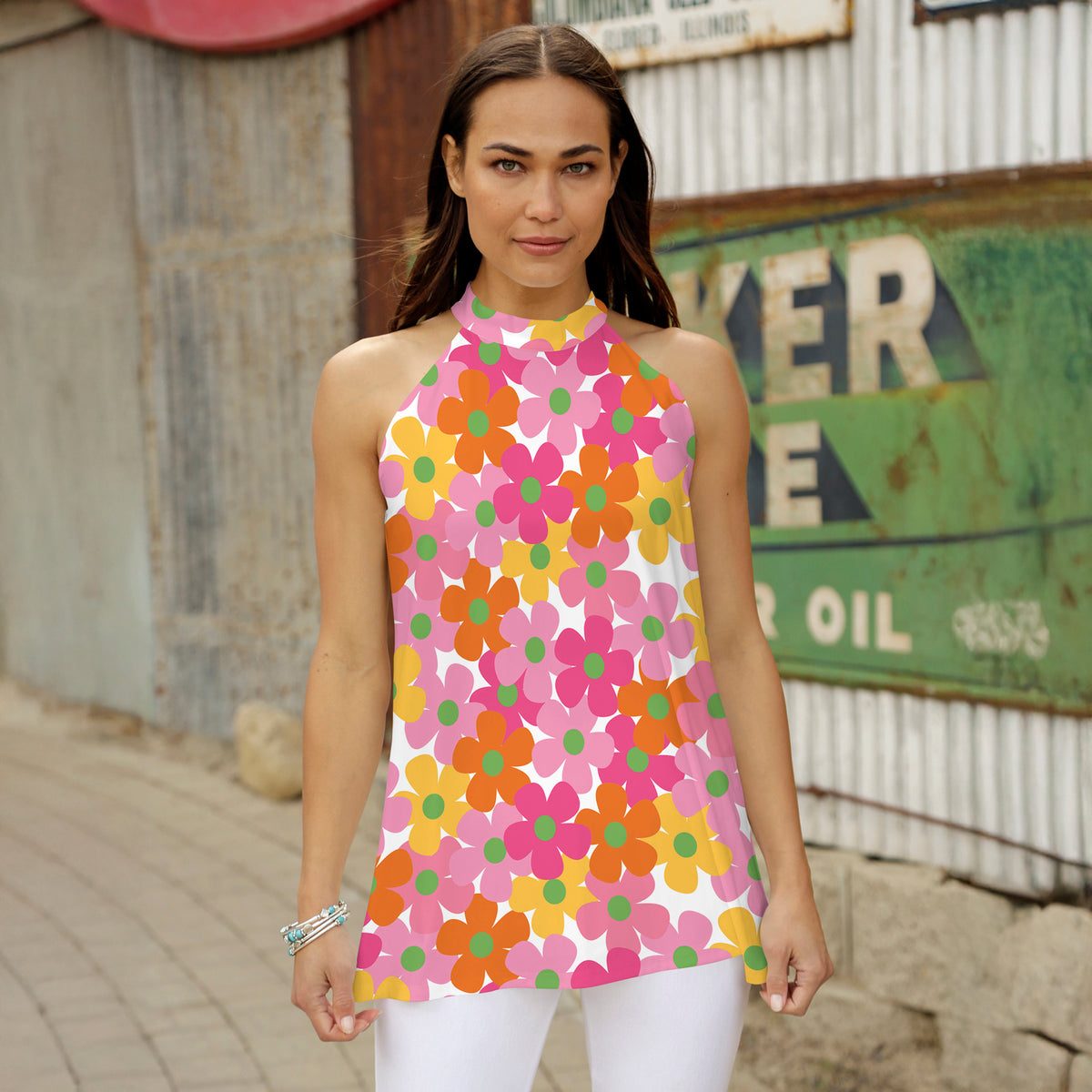 Sleeveless Halter Top - Floral